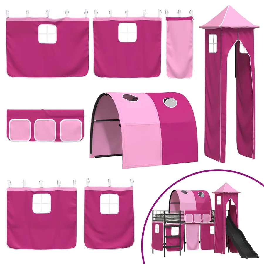 Lit mezzanine pour enfants Uni Noir et rose 90 x 190 cm métal - 7