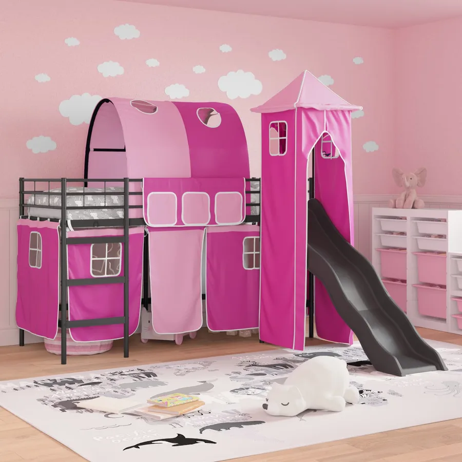 Lit mezzanine pour enfants Uni Noir et rose 75 x 190 cm métal - 3