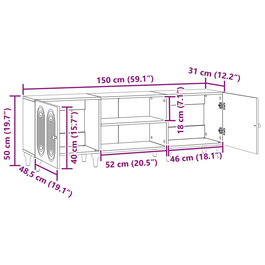 Meuble TV Gris béton 150 x 31 x 50 cm Bois d'ingénierie - 11
