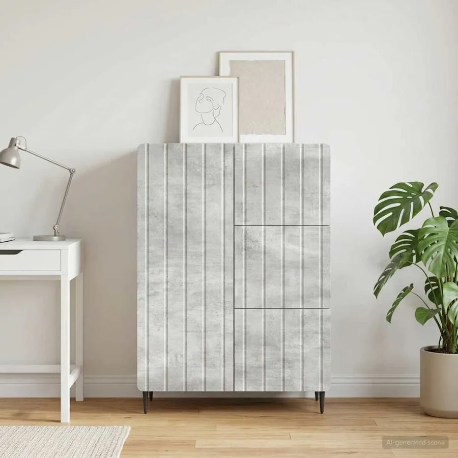 Buffet Gris béton 66 x 34,5 x 91,5 cm Bois d'ingénierie - 4