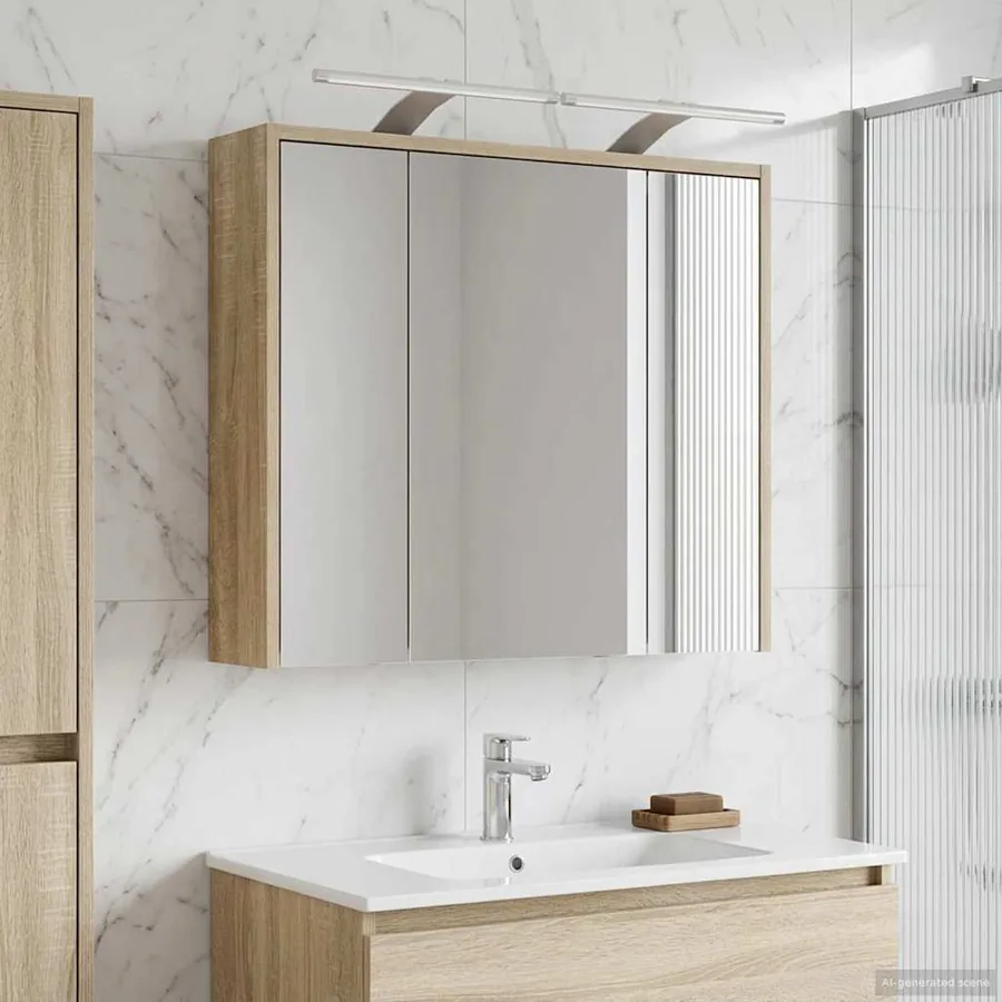 Armoire Miroir de Salle de Bain Chêne Sonoma