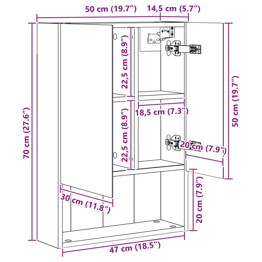 Armoire Miroir de Salle de Bain Chêne artisan 50 x 14,5 x 70 cm - 11