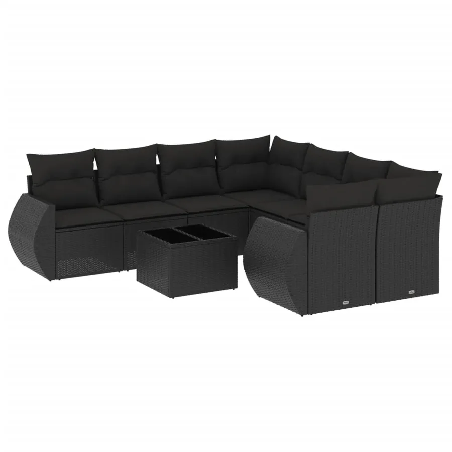 Salon de jardin 9 pcs avec coussins noir résine tressée - 2