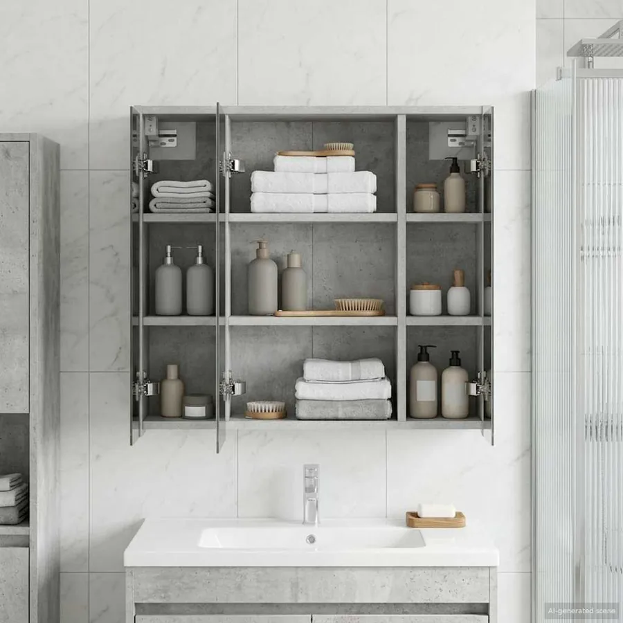 Armoire Miroir de Salle de Bain Gris béton 63,5 x 16 x 62,5 cm
