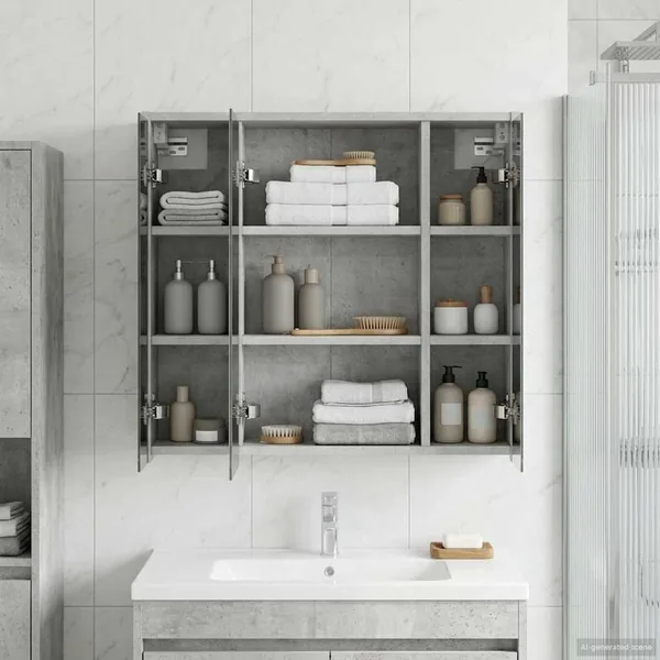 Armoire Miroir de Salle de Bain Gris béton 63,5 x 16 x 62,5 cm