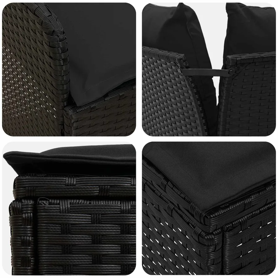 Ensembles de meubles avec oreiller 7 pcs Noir Rotin PE - 10