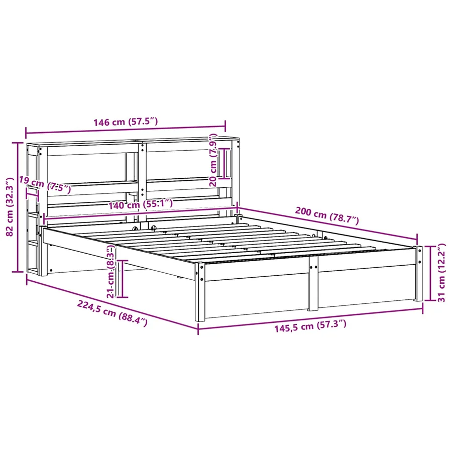 Cadre de lit Cire marron 140 x 200 cm Bois de Pin Massif - 12