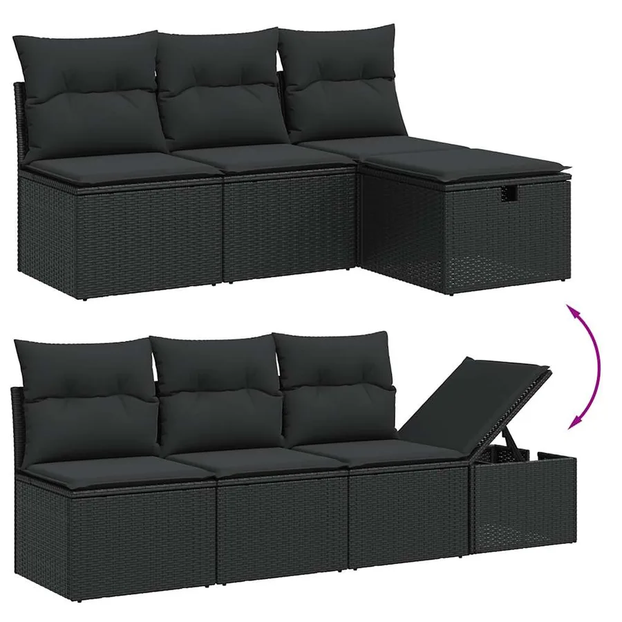 Salon de jardin 8 pcs avec coussins noir résine tressée - 3