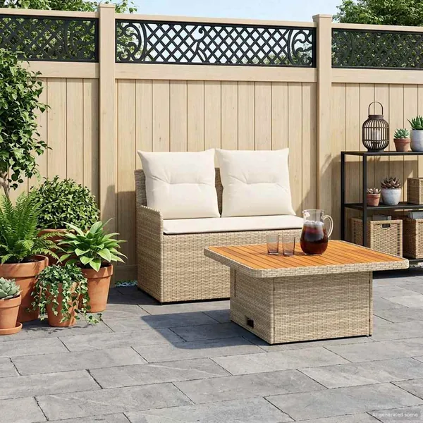Canapé de jardin avec accoudoirs et table relevable 2 Pièce