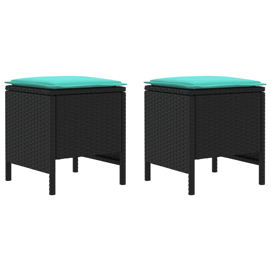 Pouf de Jardin 2 Pièce Noir et turquoise 38 x 38 x 45 cm - 2