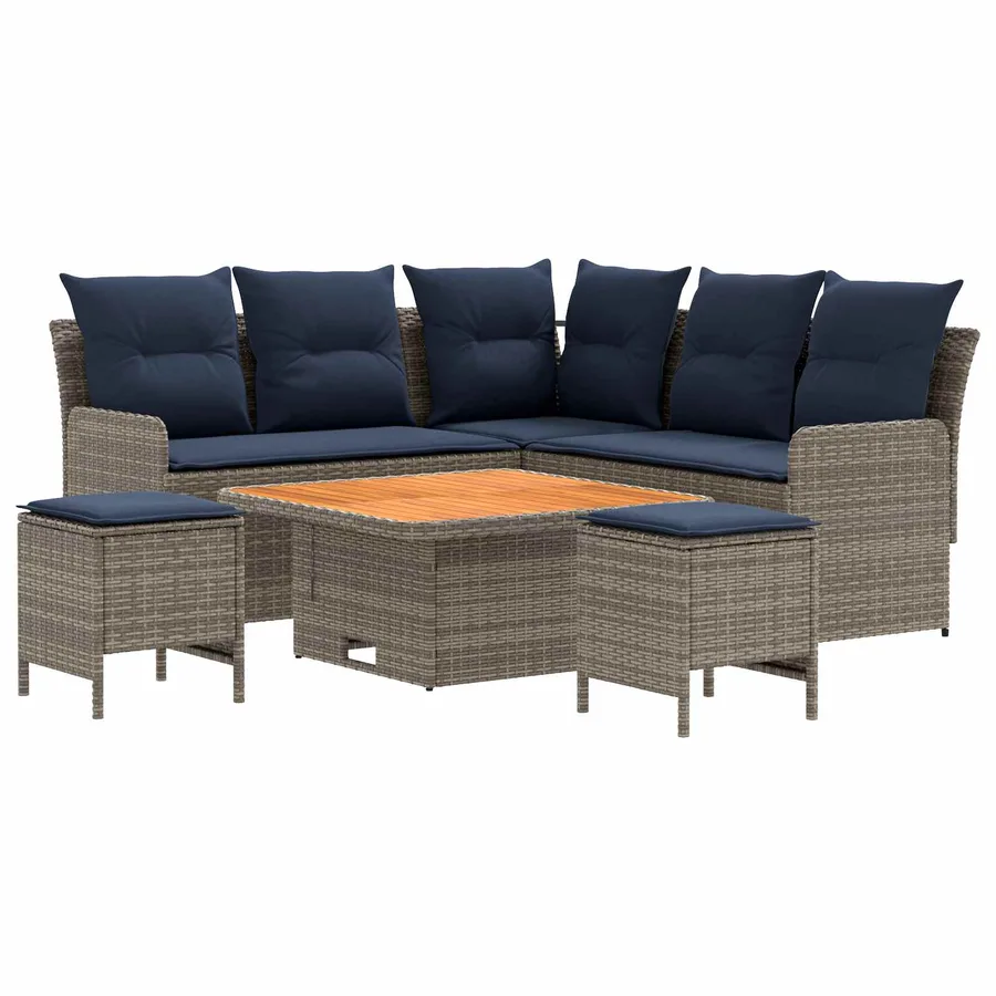 Ensembles de meubles 6 pcs Gris et bleu marine Rotin PE - 2