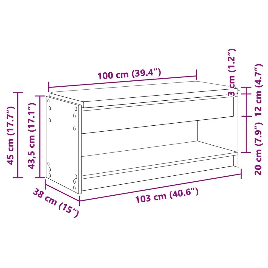 Banc d'entrée Chêne Artisanal 103 x 38 x 45 cm - 12