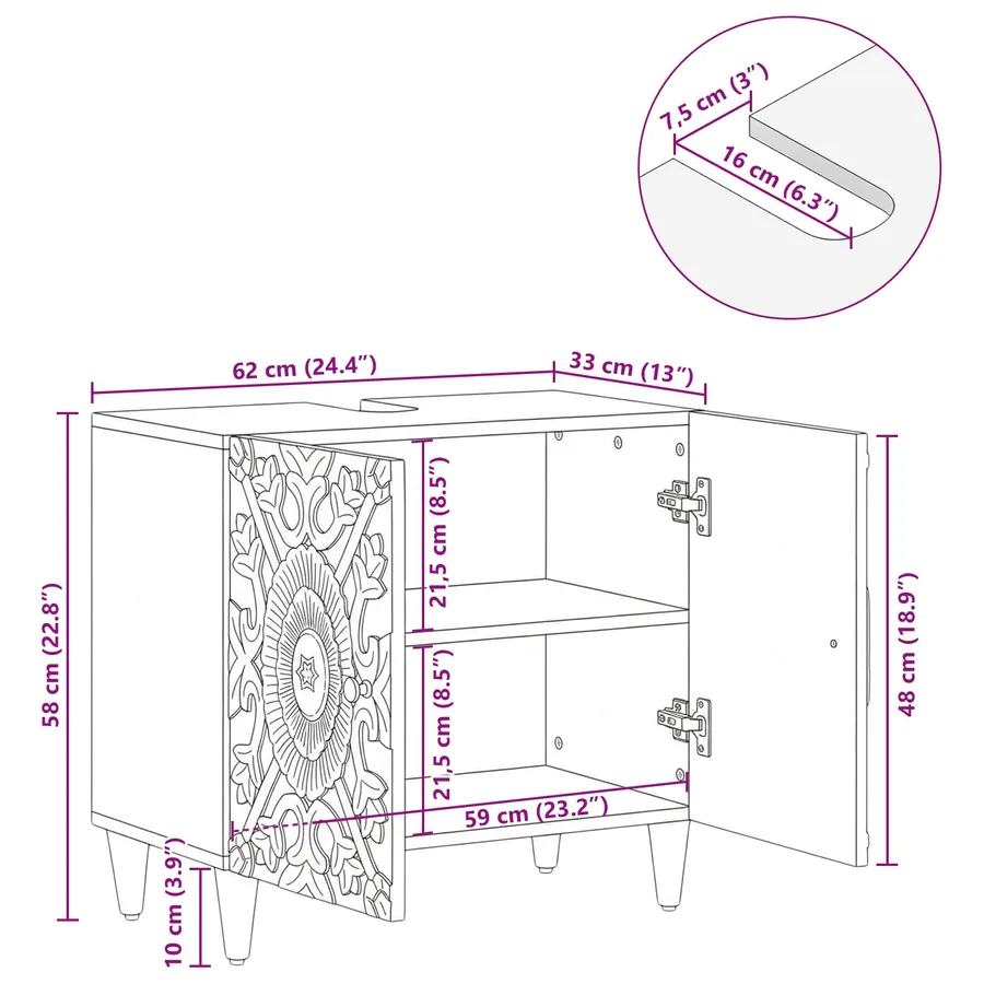 Meuble sous Lavabo de Salle de Bain Marron 62 x 33 x 58 cm - 12