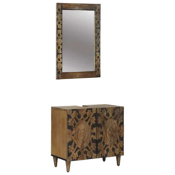 Ensemble de mobilier de salle de bain avec porte 2 pcs Marron
