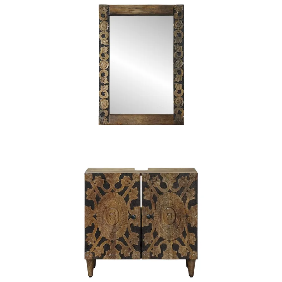 Ensemble de mobilier de salle de bain avec porte 2 pcs Marron - 5