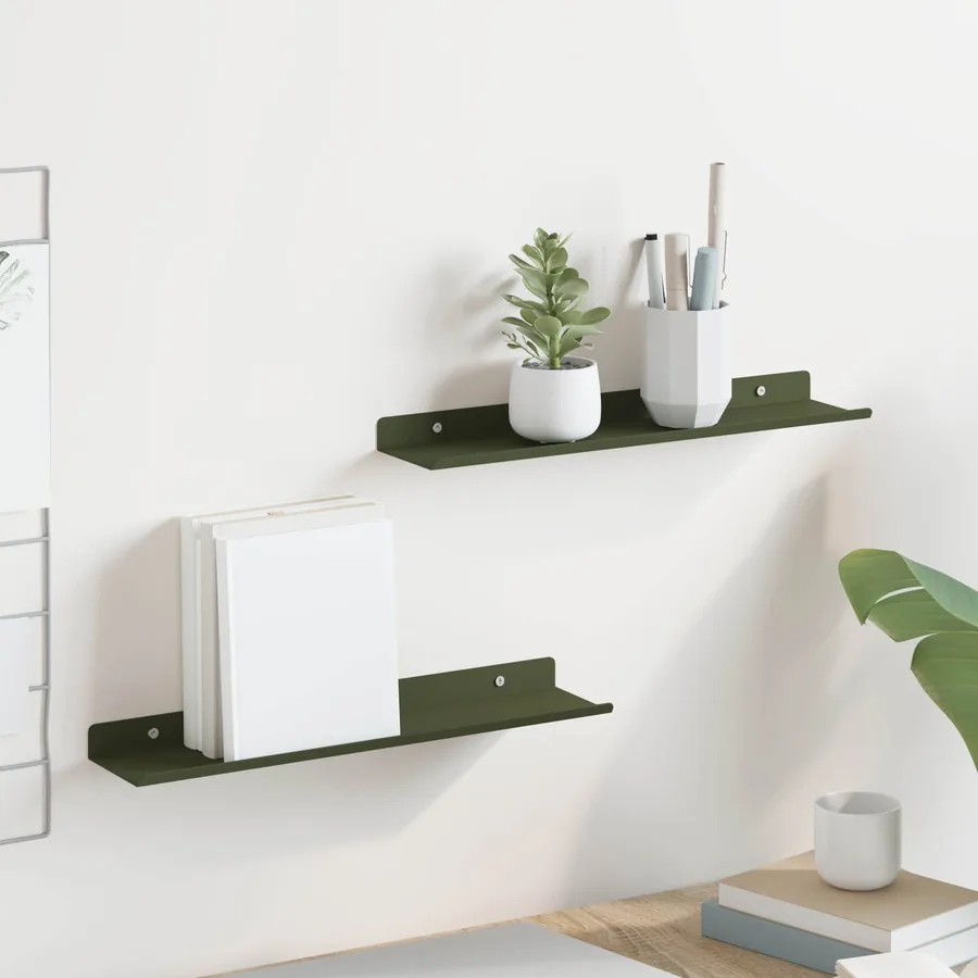 Étagère flottante 2 pcs Vert olive 40 x 8,5 x 2,5 cm Acier