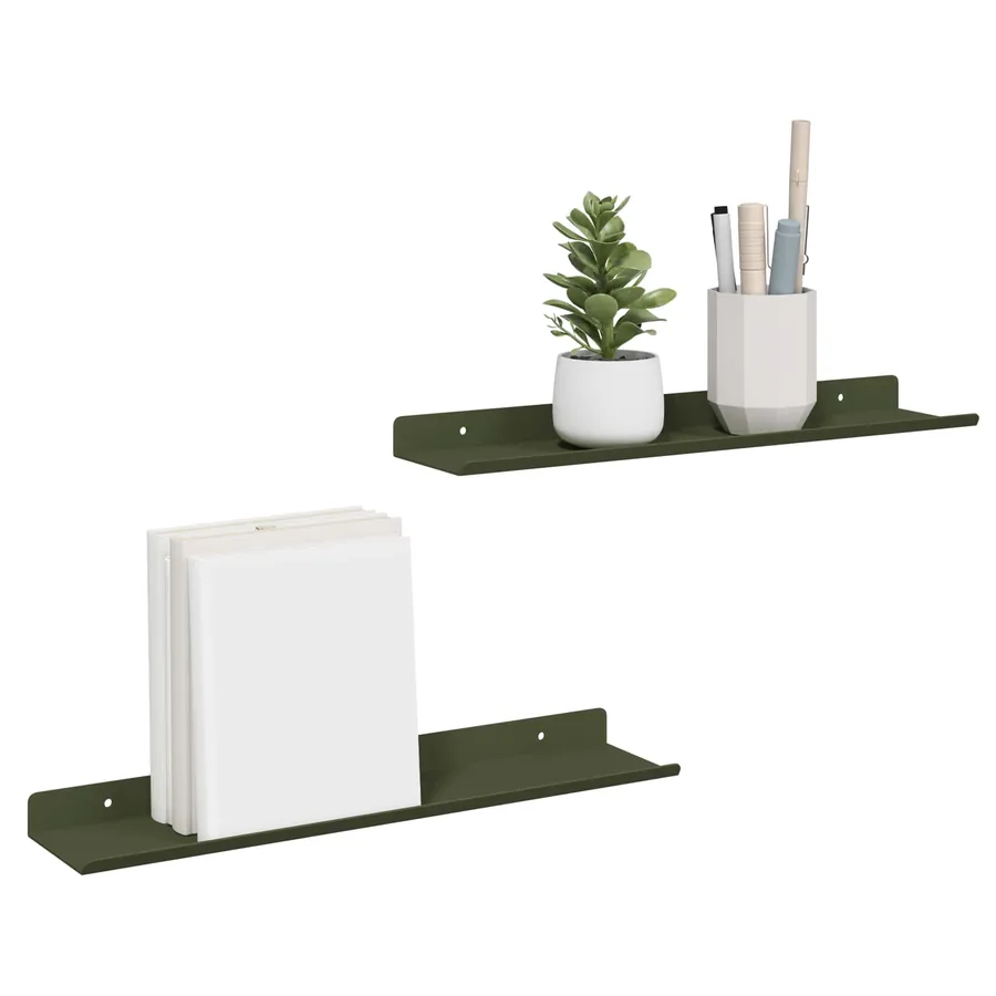 Étagère flottante 2 pcs Vert olive 40 x 8,5 x 2,5 cm Acier - 3