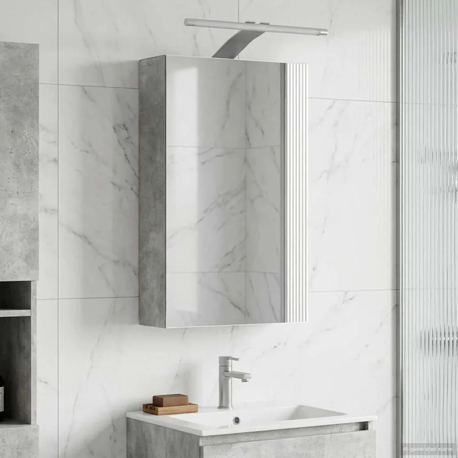 Armoire Miroir de Salle de Bain Gris béton 30 x 10,5 x 50 cm