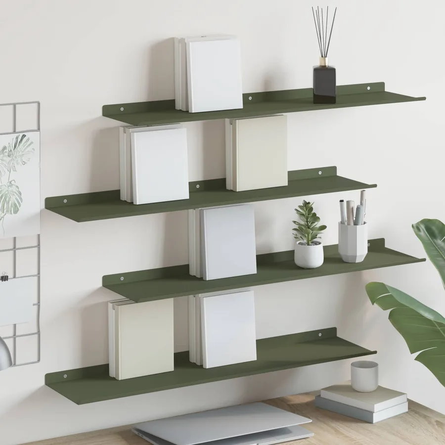 Étagère flottante 4 pcs Vert olive 80 x 18 x 2,5 cm Acier