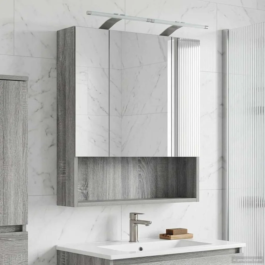 Armoire Miroir de Salle de Bain Gris Sonoma 60 x 14.5 x 70 cm - 4