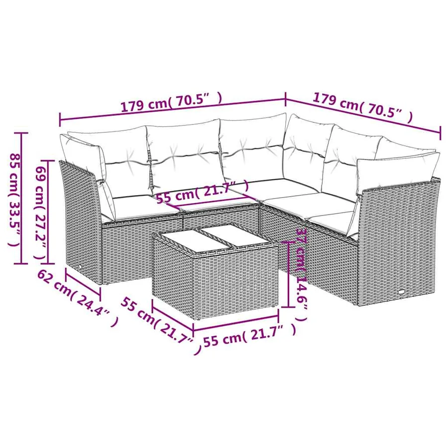 Salon de jardin 6 pcs avec coussins noir résine tressée - 3