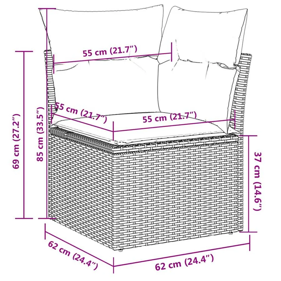 Salon de jardin 6 pcs avec coussins noir résine tressée - 5
