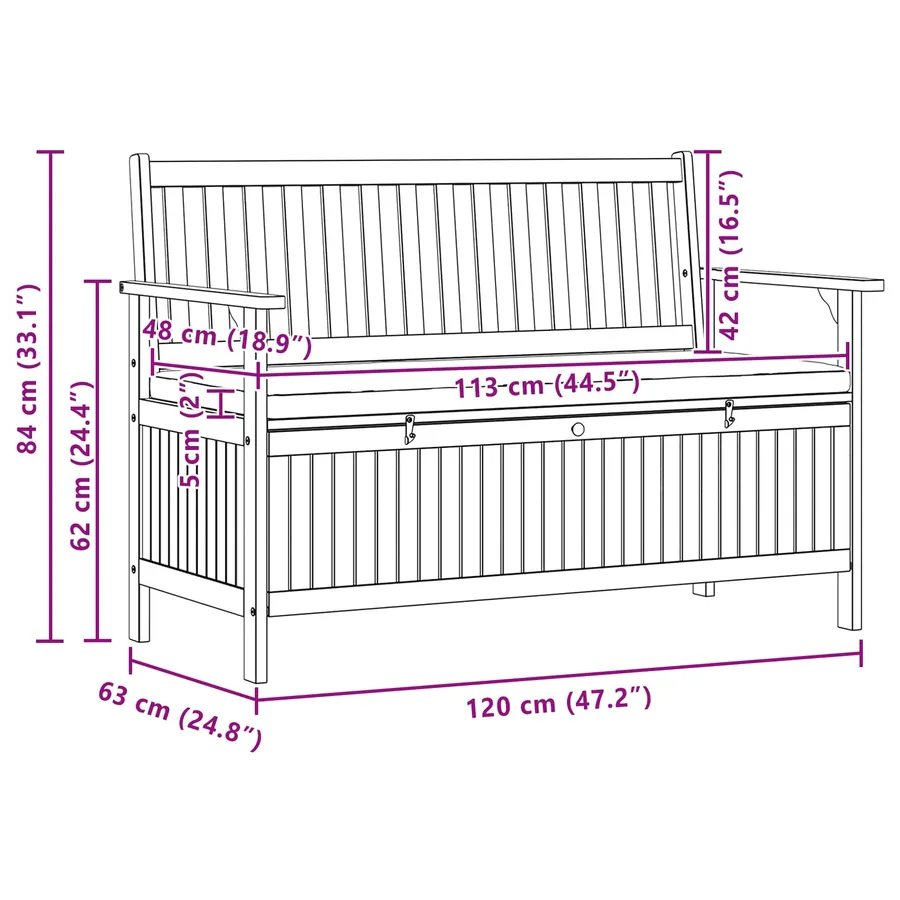 Banc de rangement 2 -Seater 120 x 63 x 84 cm Acacia massif - 8
