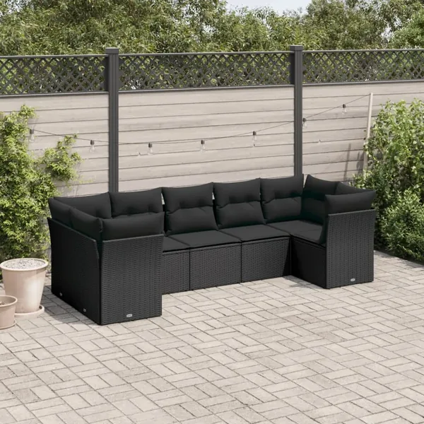 Salon de jardin 7 pcs avec coussins noir résine tressée 55 x 62 x 69 cm - 58,6 kg