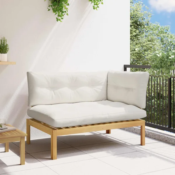 Unité de canapé d'angle Acacia Clair et Blanc Crème