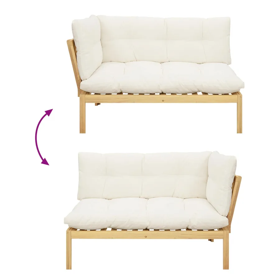 Unité de canapé d'angle Acacia Clair et Blanc Crème - 9