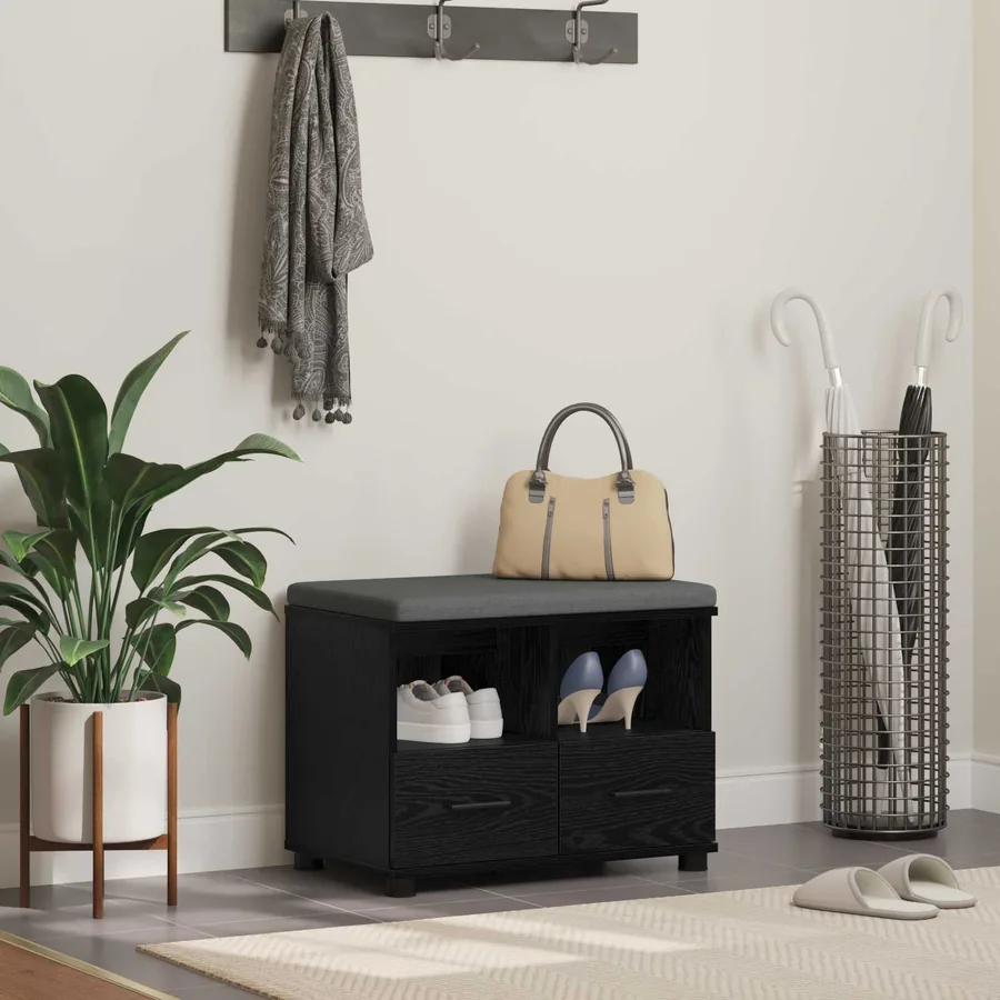 Banc d'entrée avec coussin Chêne Noir 60 x 38 x 46 cm