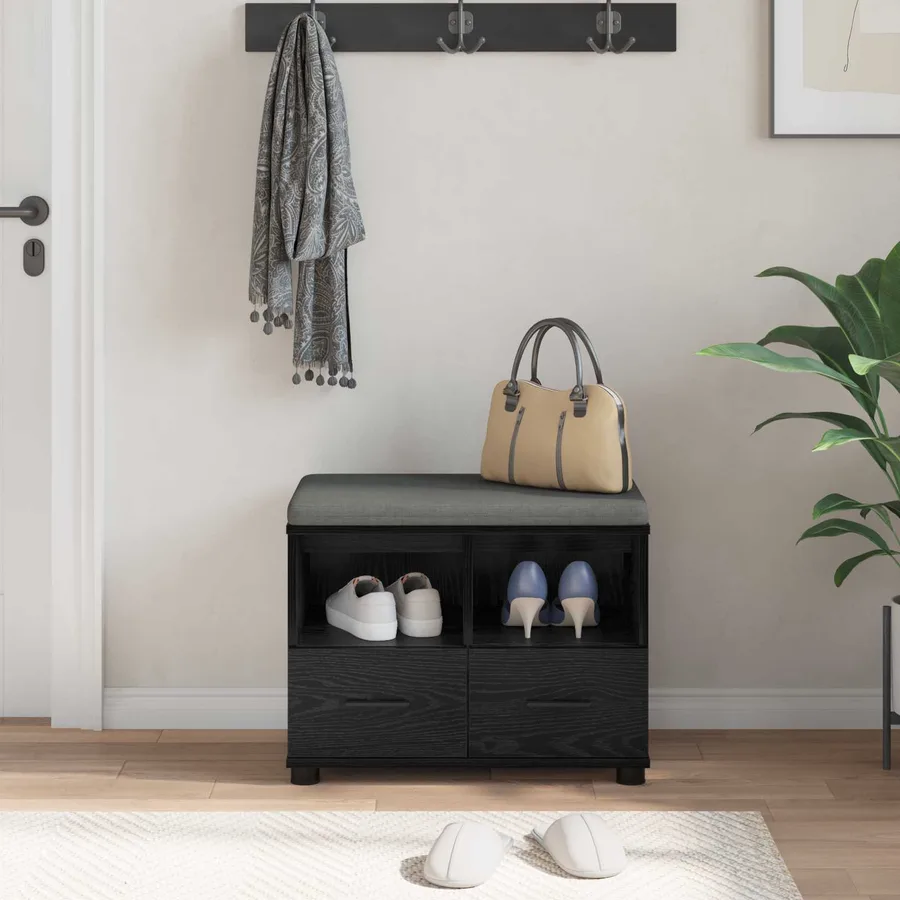 Banc d'entrée avec coussin Chêne Noir 60 x 38 x 46 cm - 4