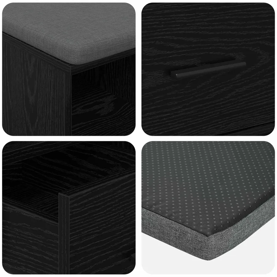 Banc d'entrée avec coussin Chêne Noir 60 x 38 x 46 cm - 9