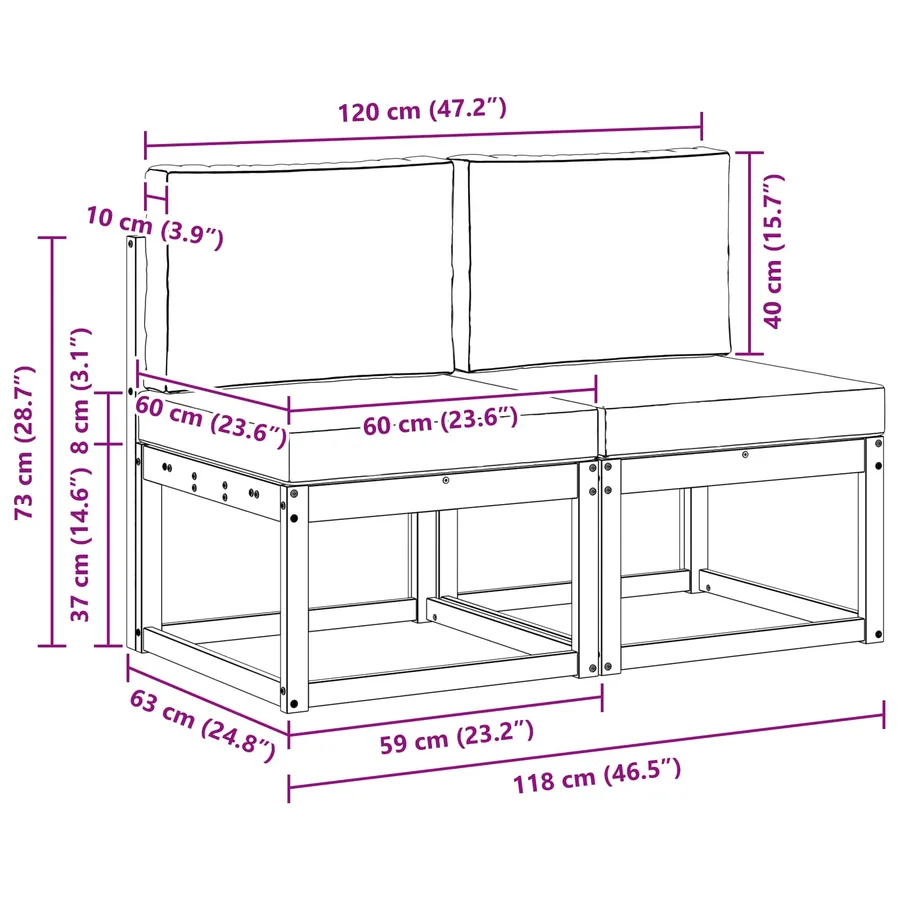 2 Pièce Sofa de milieu extérieur Bois d'Acacia Massif - 9