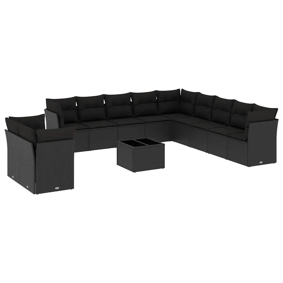Salon de jardin 12 pcs avec coussins noir résine tressée - 2