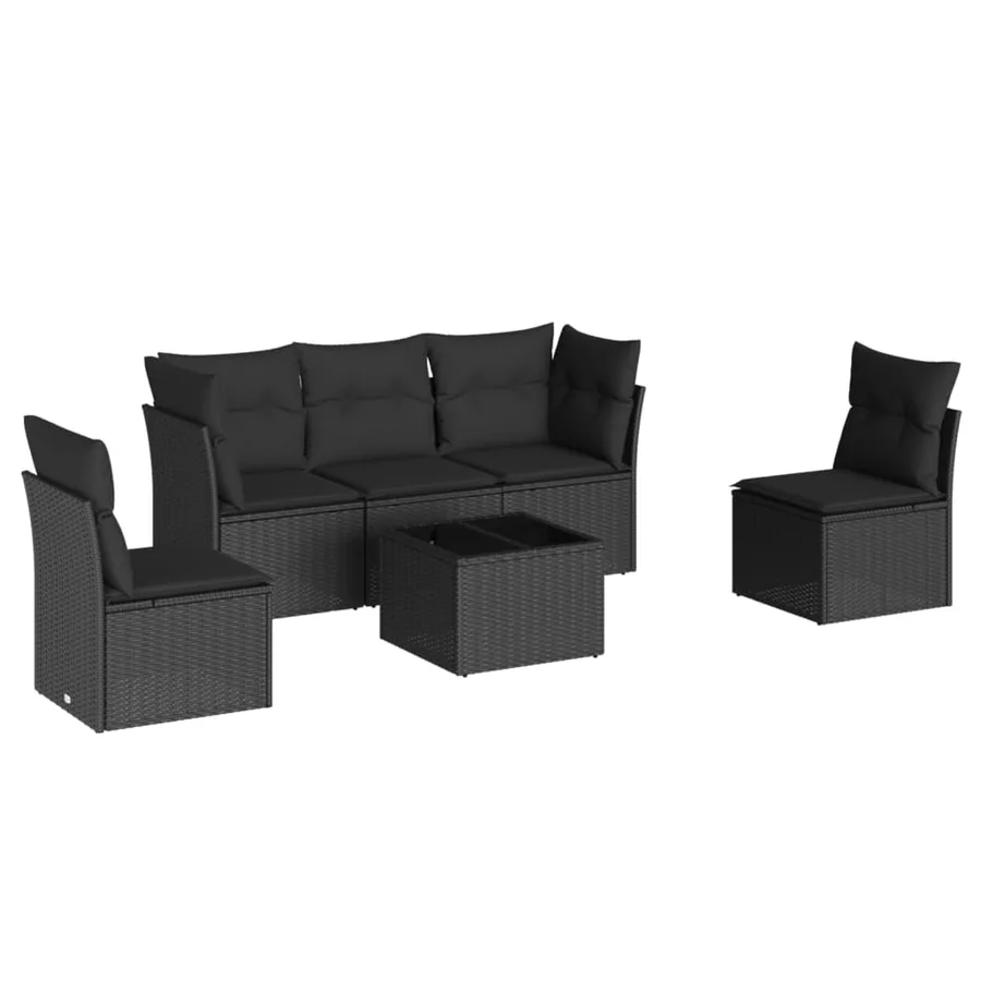 Salon de jardin 6 pcs avec coussins noir résine tressée - 2