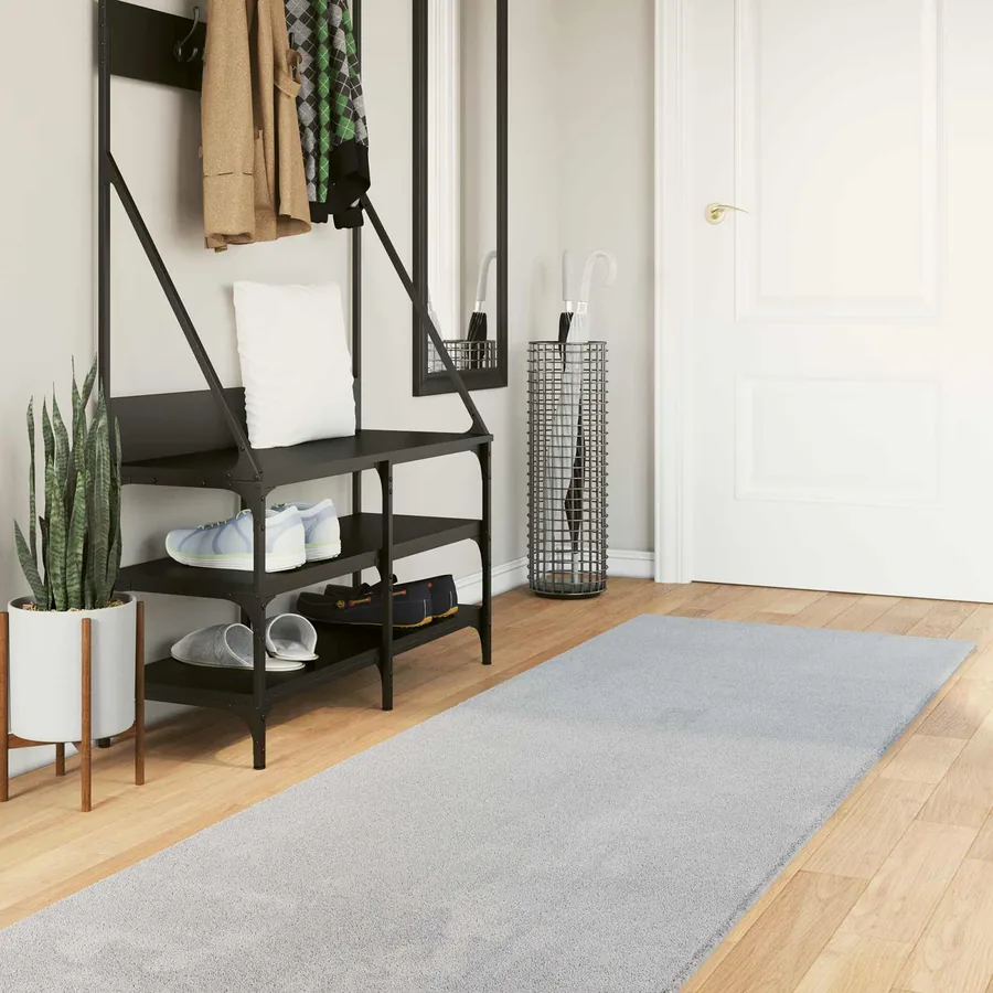 Tapis doux à poils moyens et lavable HUARTE Gris 80 x 1000 cm