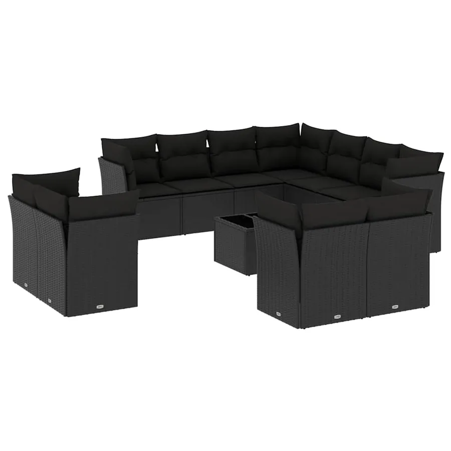 Salon de jardin 12 pcs avec coussins noir résine tressée - 2