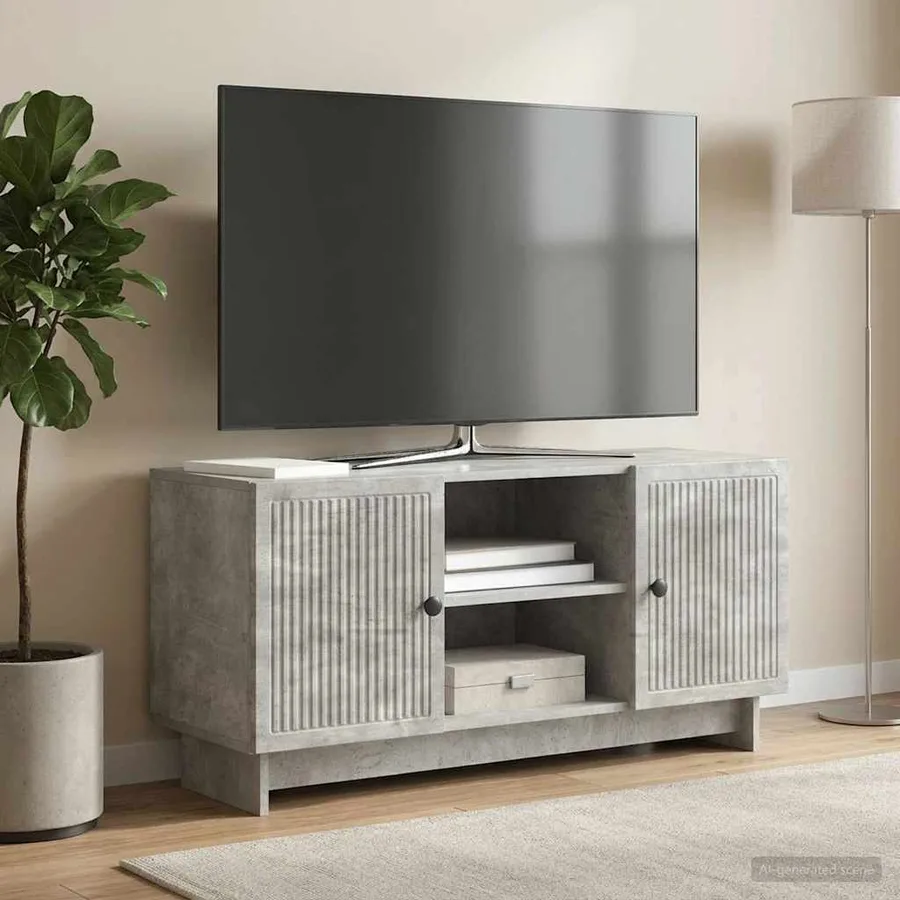 Meuble TV 102 x 34,5 x 50 cm Gris béton Bois d'ingénierie - 4