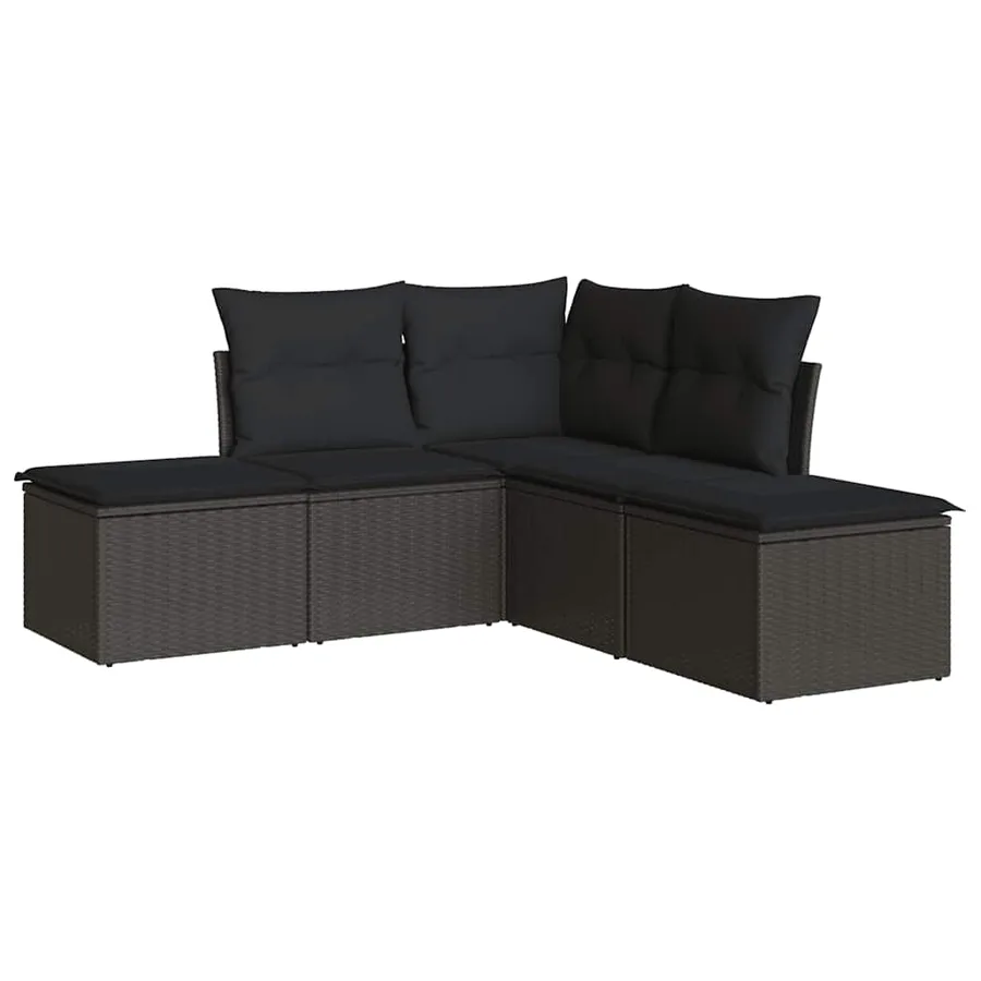 Salon de jardin 5 pcs avec coussins noir résine tressée - 2