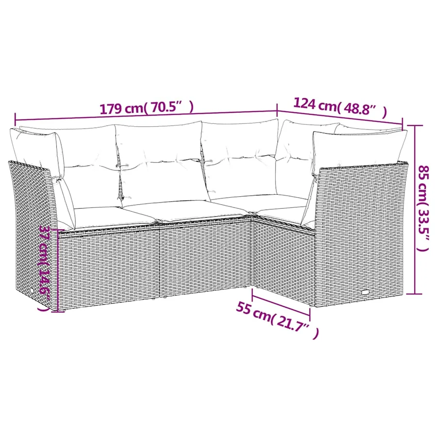Salon de jardin 4 pcs avec coussins noir résine tressée - 3