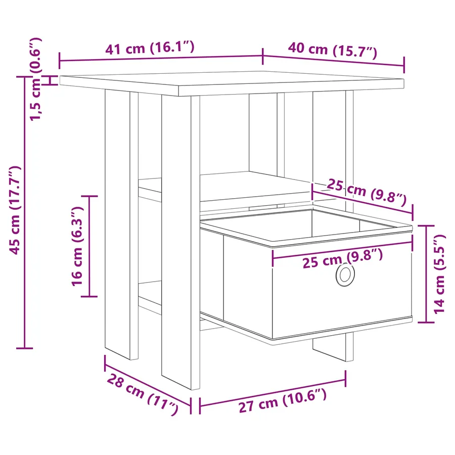 Table de chevet avec tiroir 2 pcs Chêne Sonoma 41 x 40 x 45 cm - 12