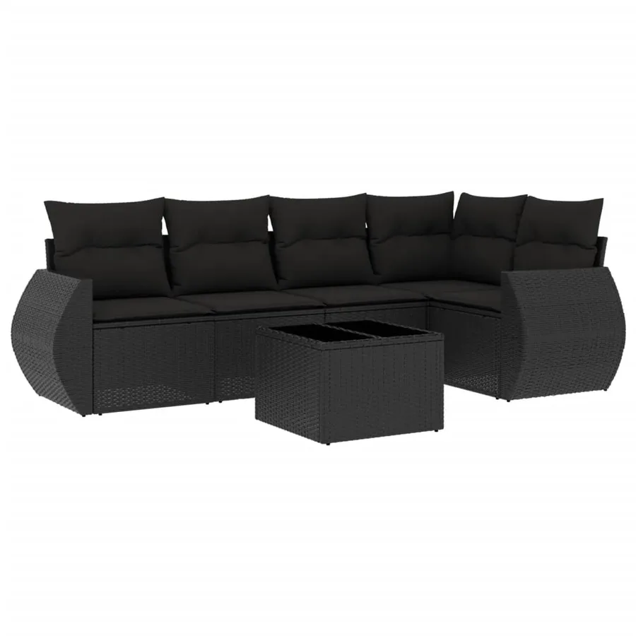 Salon de jardin 6 pcs avec coussins noir résine tressée - 2