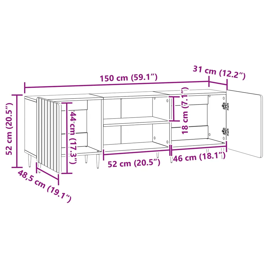 Meuble TV Blanc 150 x 31 x 52 cm Bois d'ingénierie - 11