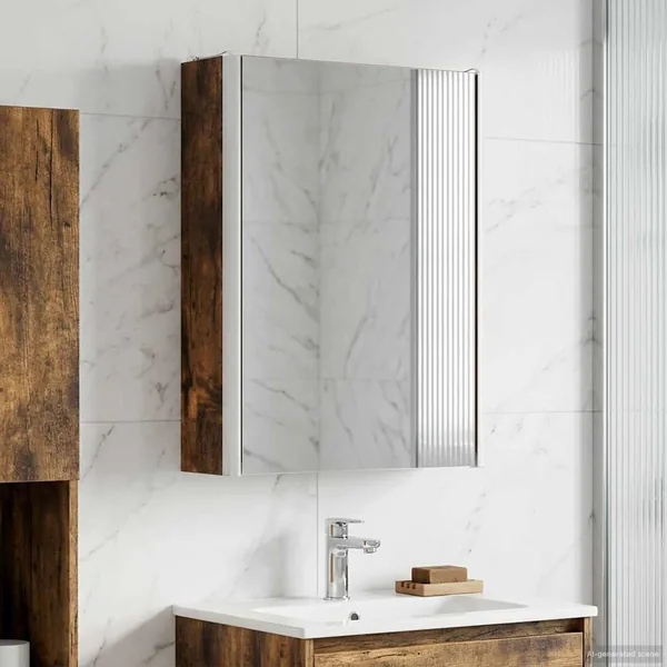 Armoire Miroir de Salle de Bain Chêne fumé 33 x 11,5 x 50 cm