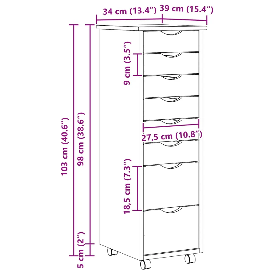 Cabinet Roulant avec Tiroirs avec roue MOSS Vernis transparent - 10