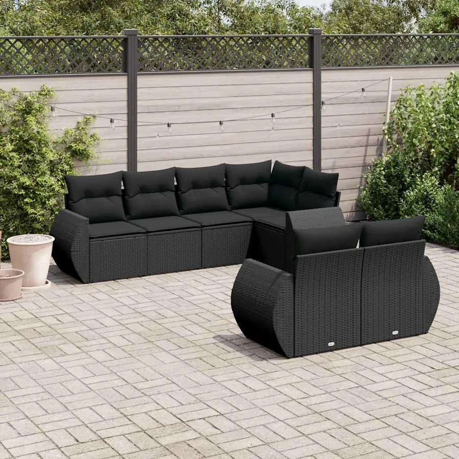 Salon de jardin 7 pcs avec coussins noir résine tressée 62 x 62 x 69 cm - 61,4 kg