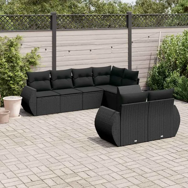Salon de jardin 7 pcs avec coussins noir résine tressée 62 x 62 x 69 cm - 61,4 kg