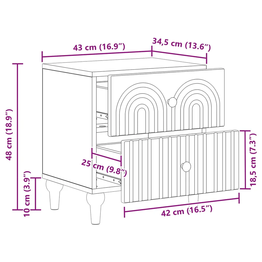 Cabinet de chevet 2 pcs Blanc brillant 43 x 34,5 x 48 cm - 13