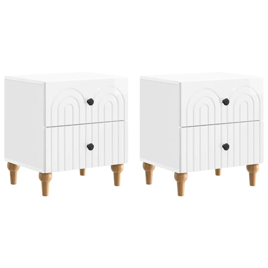 Cabinet de chevet 2 pcs Blanc brillant 43 x 34,5 x 48 cm - 2